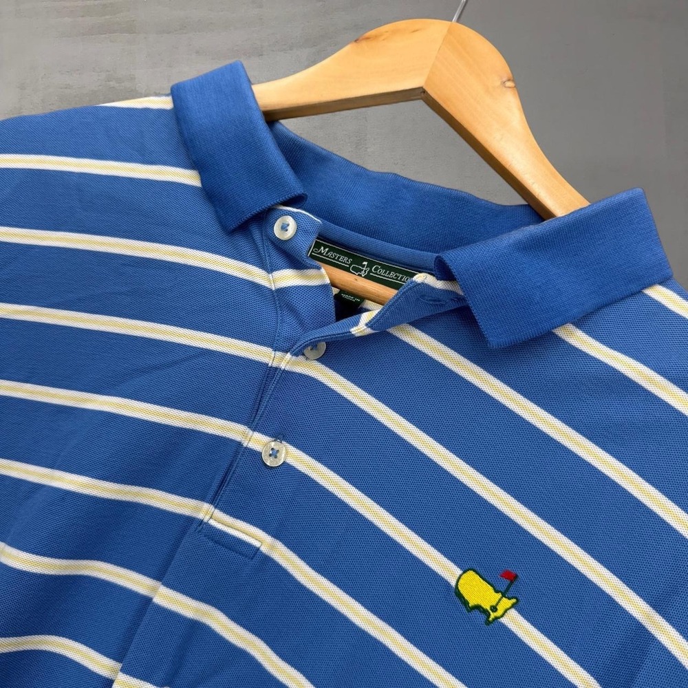 Masters Collection Golf Polo Shirt Blue‎ White Striped Pima Cotton XXL